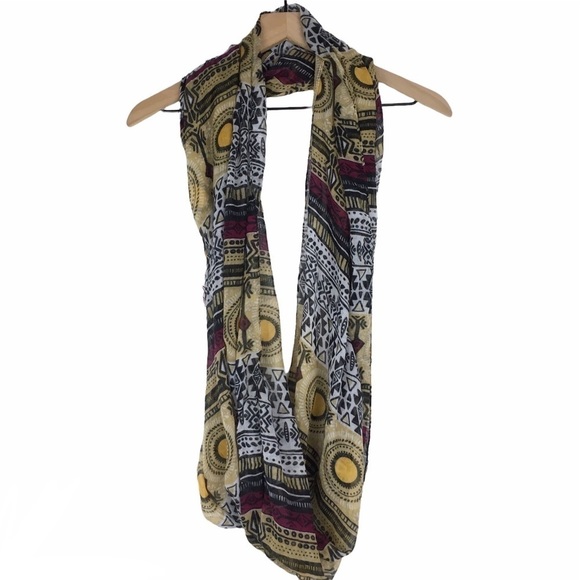 CAPELLI Scarf Infinity Aztec Southwestern Boho Sheer Lightweight Mudcloth Style - Picture 3 of 10